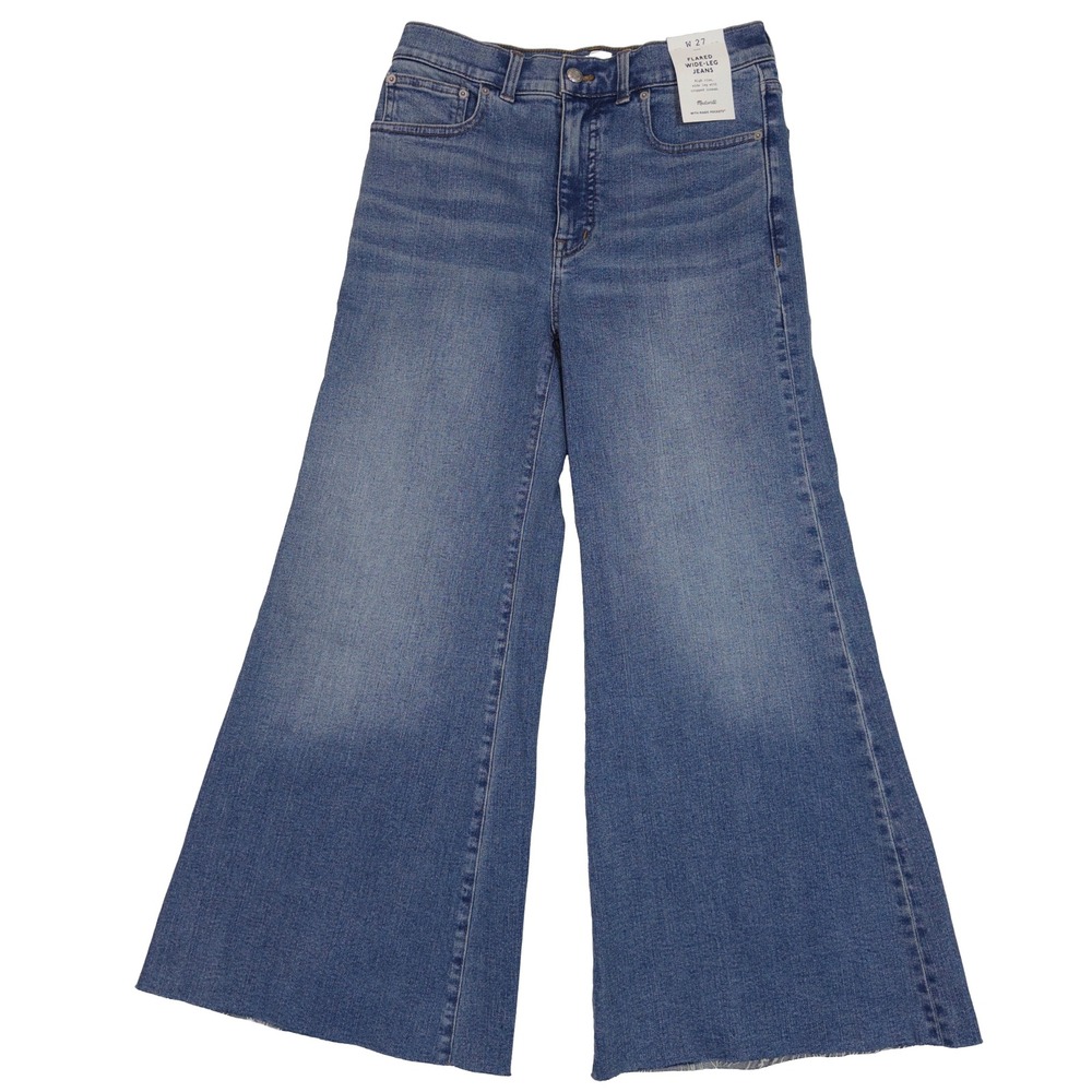 Madewell Flared Wide-Leg Jeans 27 Womens High Rise Cropped Raw Hem Blue